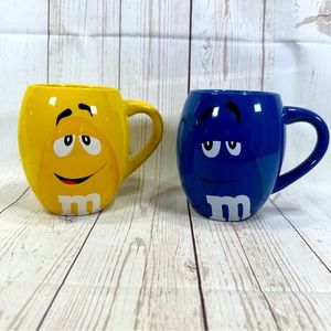M&M’s 16oz. Yellow & Blue Ceramic Coffee Tea  Mugs It’s All good/Completely nuts